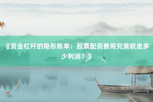《资金杠杆的隐形账单：股票配资费用究竟咬走多少利润？》