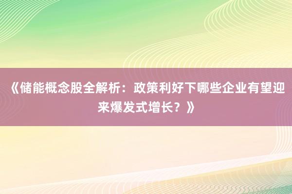 《储能概念股全解析：政策利好下哪些企业有望迎来爆发式增长？》