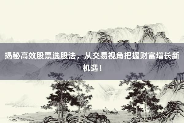 揭秘高效股票选股法，从交易视角把握财富增长新机遇！