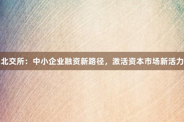 北交所：中小企业融资新路径，激活资本市场新活力