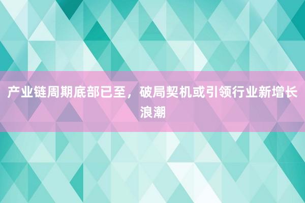产业链周期底部已至，破局契机或引领行业新增长浪潮